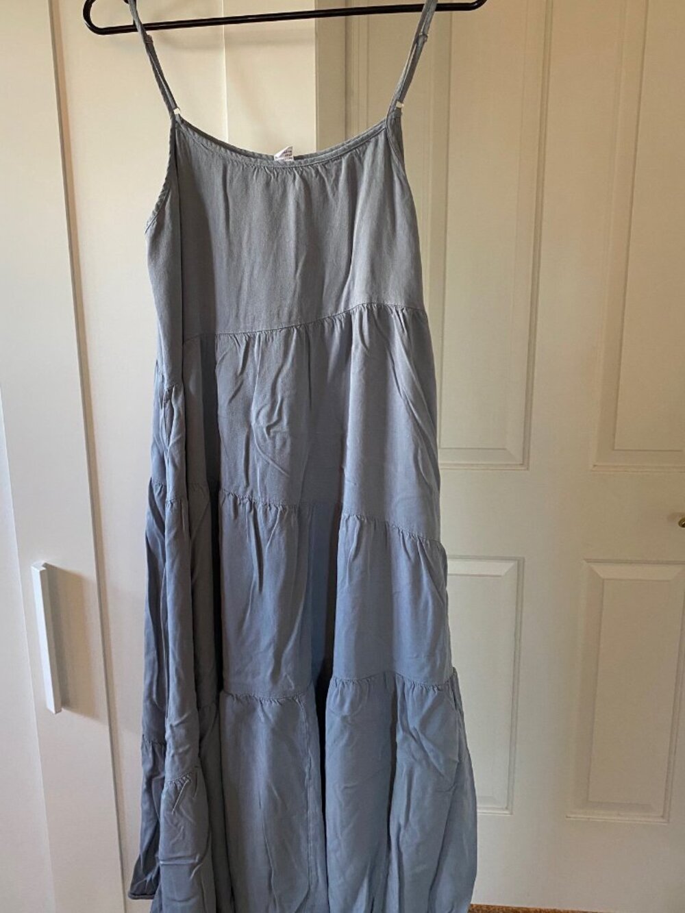 Anrabess Women's Gray/Blue Multi Layer Bohemian Style Long Dress Size M